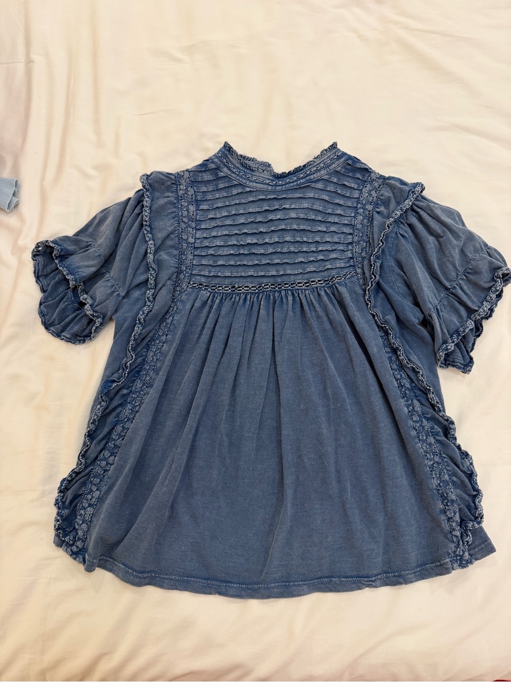 Free People Chambray Blue Ruffled Boho Top